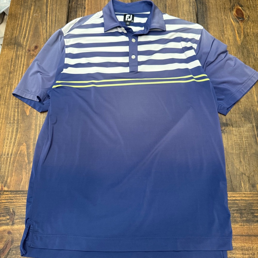 FootJoy Mens ProDry Golf Polo Shirt Navy Blue White Striped Size Large
